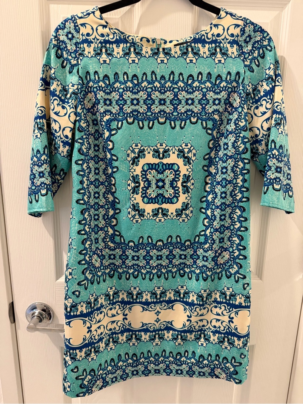 The Limited Aqua, Navy and Cream Patterned Midi Dress